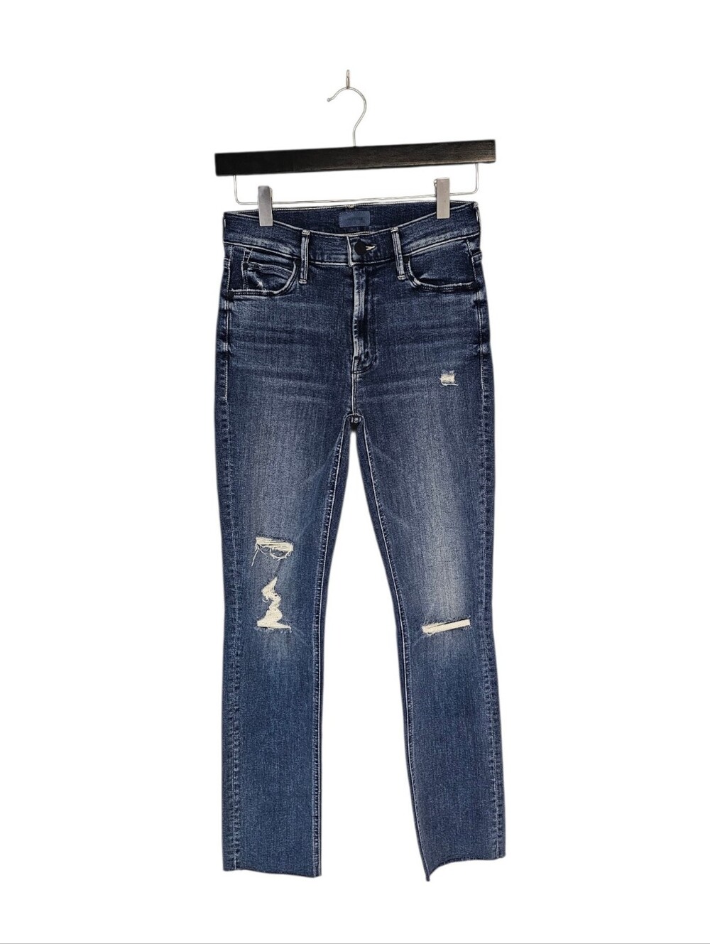 MOTHER The Mid Rise Dazzler Ankle Fray Straight Weekend Warrior Blue Jeans 25